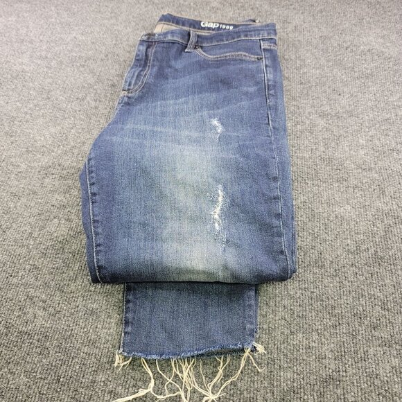 Gap 1969 Womans Authentic True Skinny Jeans 32R Distressed Frayed Hem Blue Denim - Picture 3 of 8